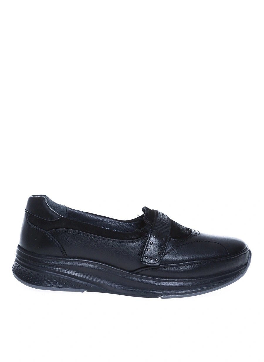 Forelli 29412-G Siyah Kadın Deri Cırtlı Ayakkabı